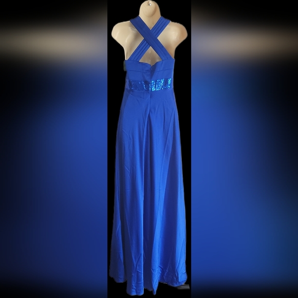 Calvin Klein Cobalt Blue Sequin Waist Gown Size 6 Formal Maxi Dress - Picture 4 of 12